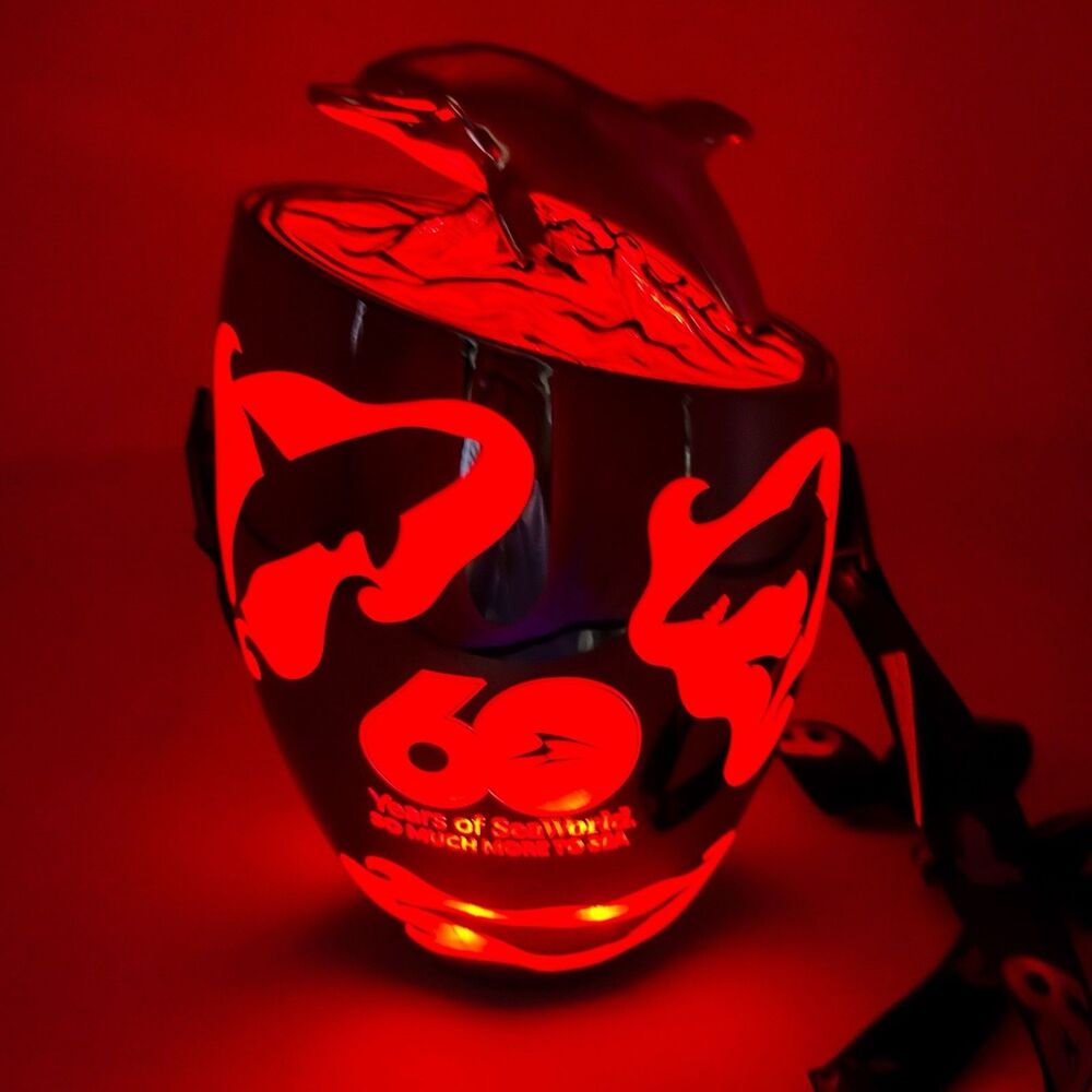 SeaWorld 60th Anniversary Chrome Dolphin Light Up Souvenir Popcorn Bucket Sealed - Picture 7 of 7
